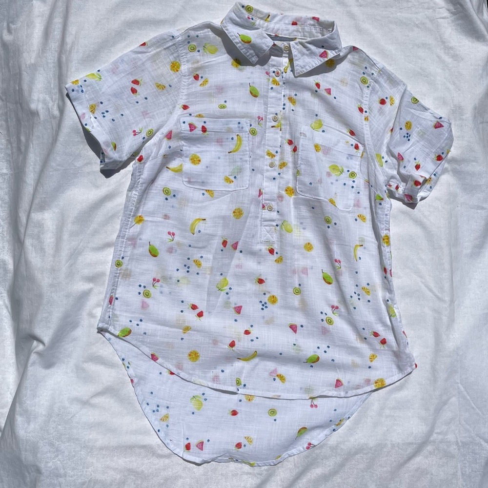 Merona White Fruit Print Short Sleeve Blouse